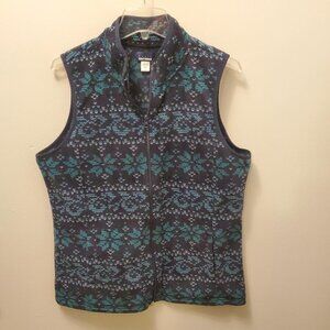 Women's Basic Edition Zip Fleece Vest. Size L, Blue Green Design, Excellent Con!